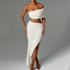 Off-shoulder slim tube top set
