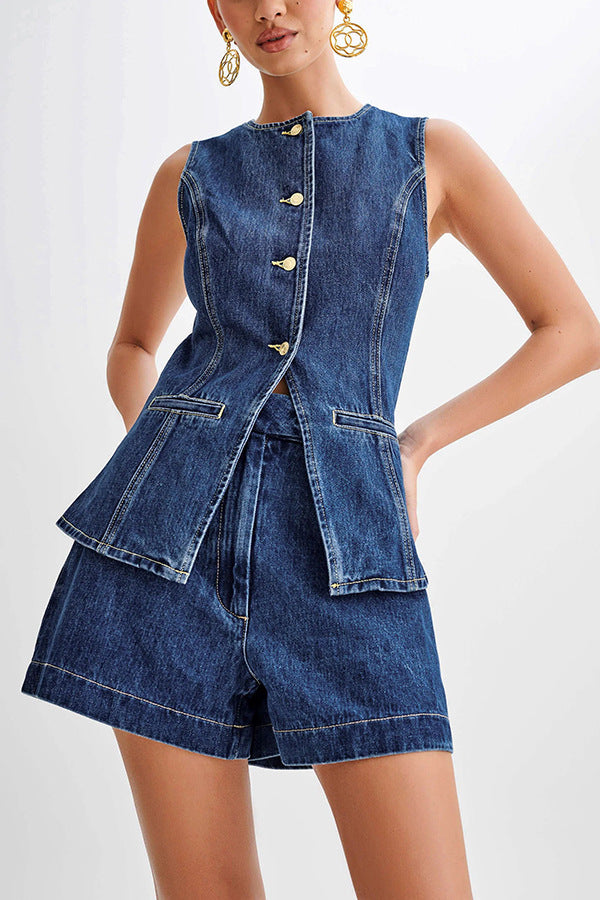 Ärmelloser Denim Zweiteiler