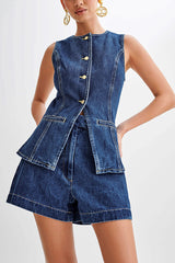 Ärmelloser Denim Zweiteiler