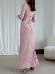 Slim-fitting Long-sleeved Asymmetric Split Dress