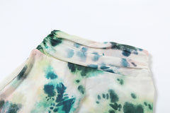 Zweiteiliges Tie-Dye-Set – Rückenfreies Maxikleid mit tiefem V-Ausschnitt