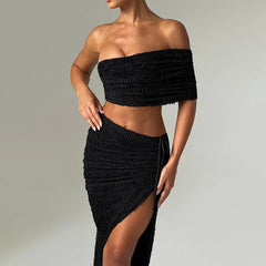 Off-shoulder slim tube top set