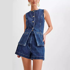 Ärmelloser Denim Zweiteiler