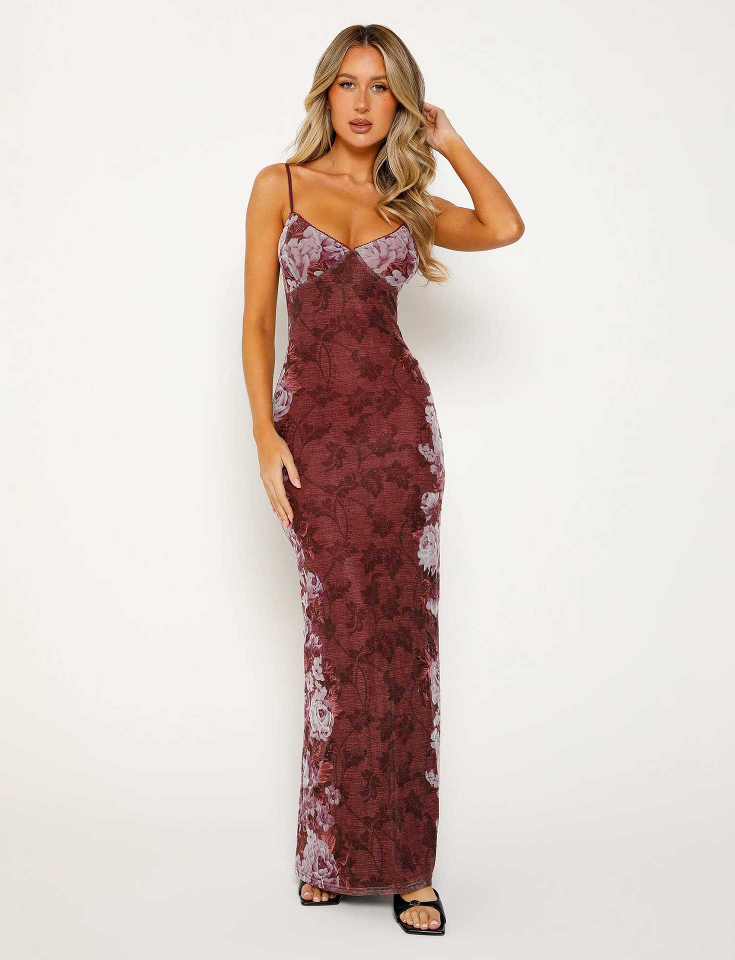 Slim Flowers Printing Slip Dress