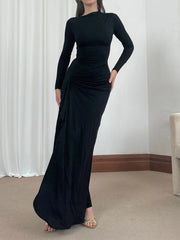 Slim-fitting Long-sleeved Asymmetric Split Dress