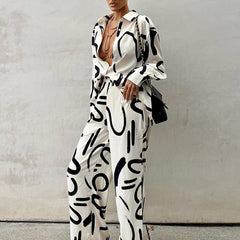 Black and white printed two-piece
