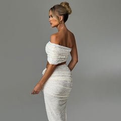 Off-shoulder slim tube top set