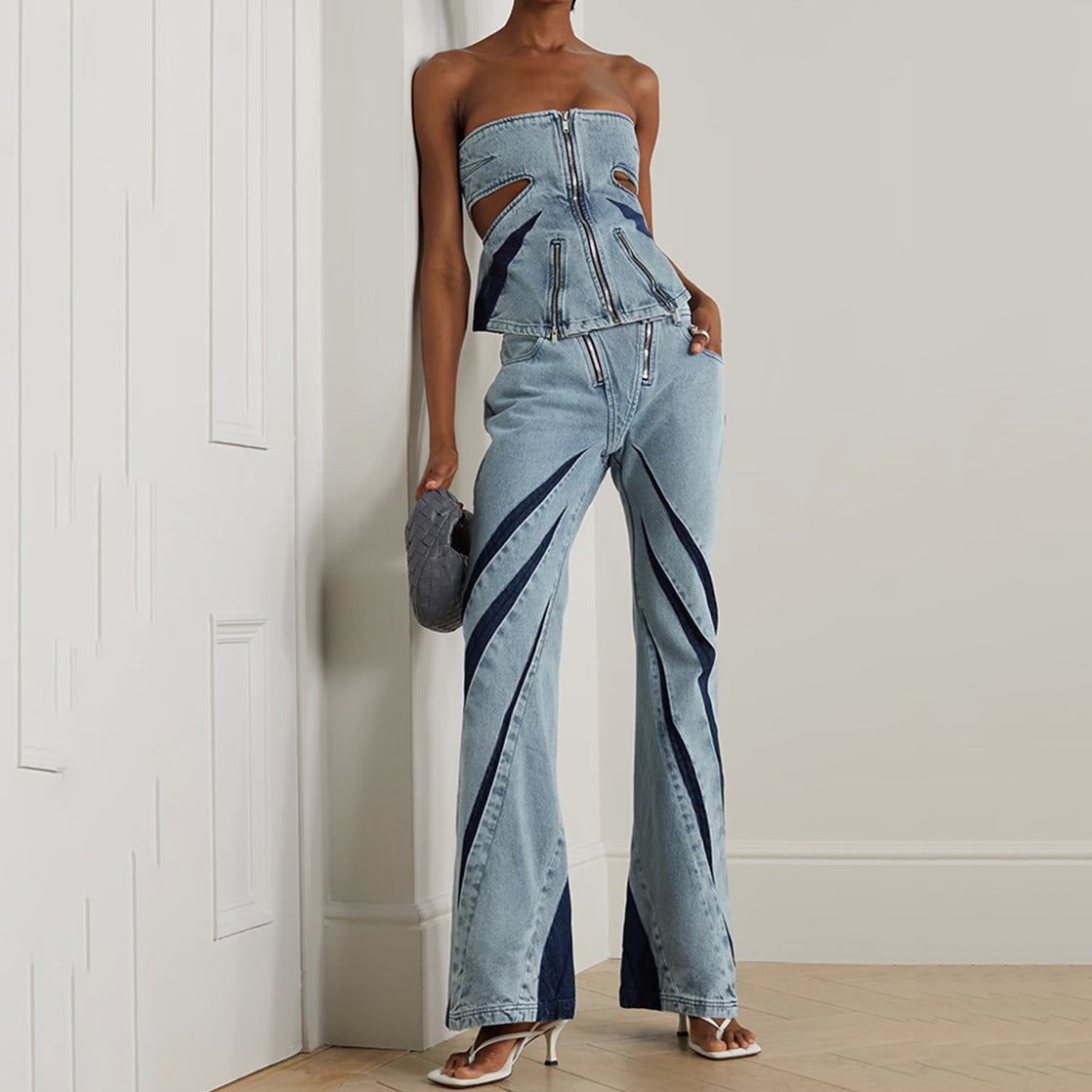 Gewaschenes Jeans-Zweiteiler-Set