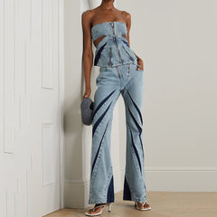 Gewaschenes Jeans-Zweiteiler-Set