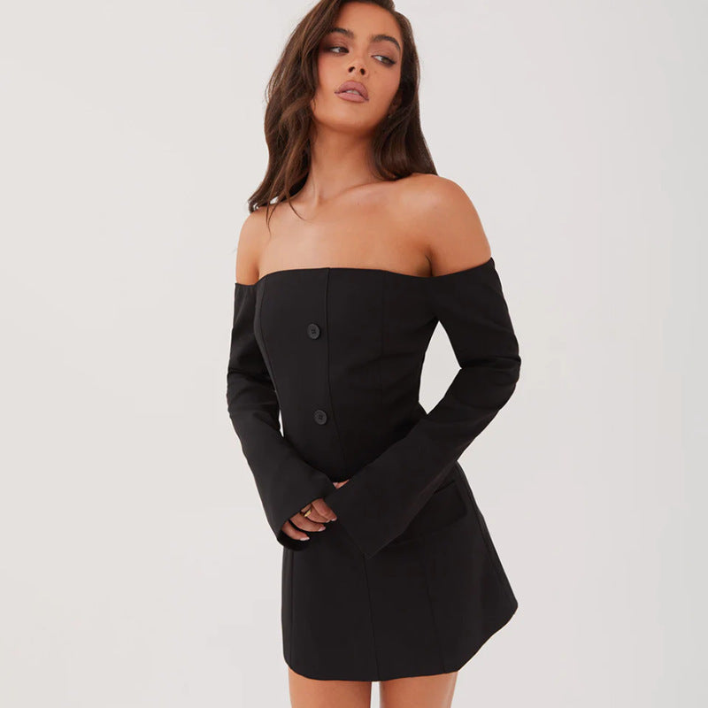 slim dress with pocket cover and long sleeves