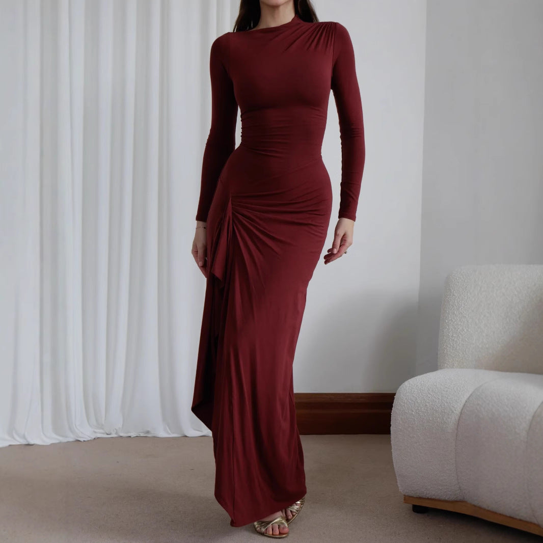 Slim-fitting Long-sleeved Asymmetric Split Dress