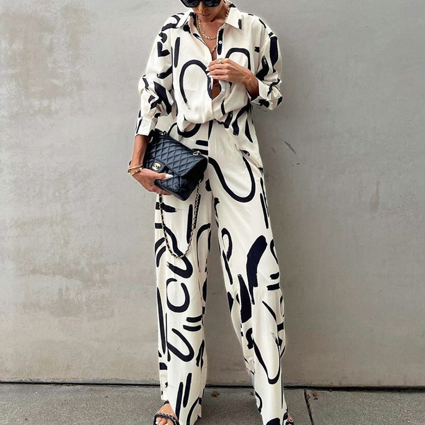 Black and white printed two-piece