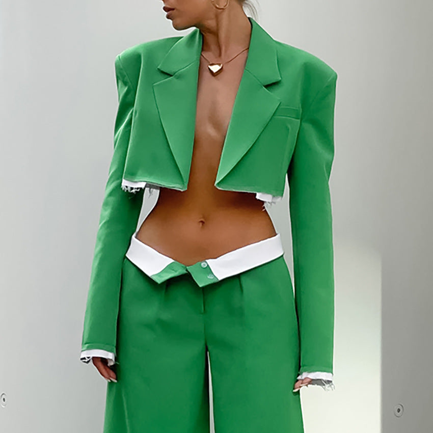 Schnallenfreier Crop-Top Hosenanzug mit weitem Bein