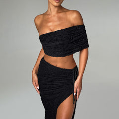 Off-shoulder slim tube top set