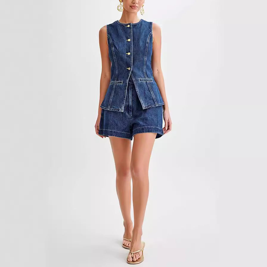 Ärmelloser Denim Zweiteiler