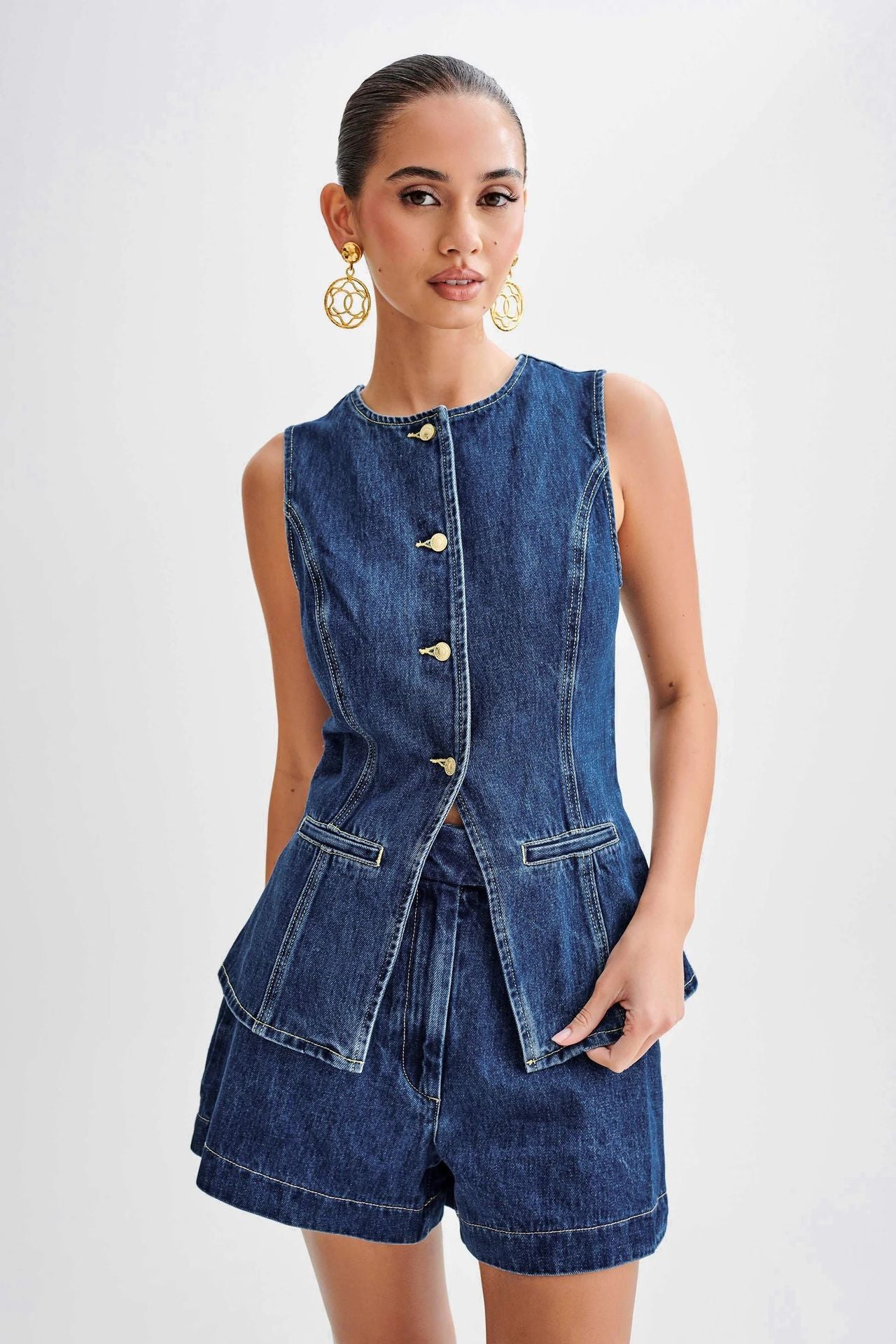 Ärmelloser Denim Zweiteiler