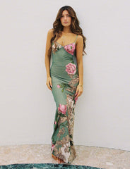 Slim Flowers Printing Slip Dress